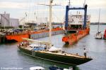 ID 2090 SHAMROCK V - built for Sir Thomas Lipton in 1930, the classic former Americas Cup J-class racer is discharged from the Dutch semi-submersible DOCK EXPRESS 12 (1979/13110grt/IMO 7716529) in Auckland,...